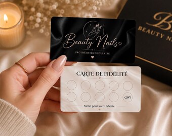 Carte Fidélité Personnalisée Institut Beauté | Carte Cliente Onglerie Design Chic | Beauty Nails Élégant | Je Personnalise 24h