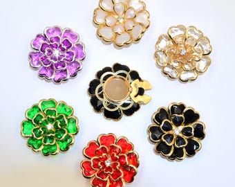 Emaljknappar med blommiga kavajknappar, Set med flerfärgade blommiga kostymknappar, Tryckknappar med kristall och strass, Sömfria damjacktillbehör