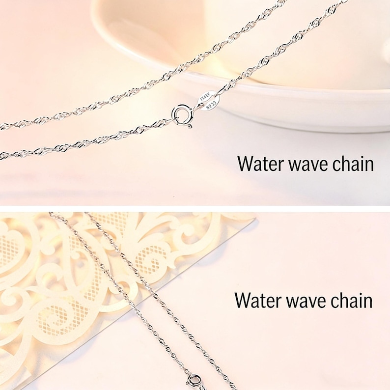 Halsband med hänge i tyst ängelfe, skyddsängel i målad legering, 8 kedjestilar, meningsfull present till henne och honom Water wave chain