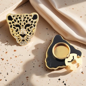 Strass Leopardenkopf Knopfabdeckung - Gold Silber Kristall Tierknopf - Luxusmodejacke Dekoratives Accessoire