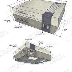 Nintendo Entertainment System (NES) – Industrial Rendering Art | Digital Download | Professional Hand-Drawn Technical Marker Illustration
