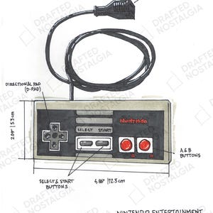 Mando de NES: Arte de renderizado industrial / Descarga digital / Ilustración técnica profesional dibujada a mano