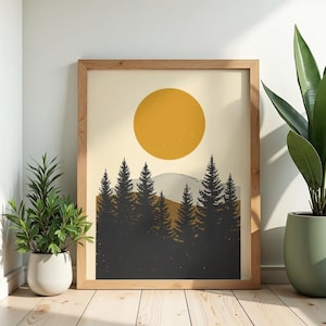 Minimalist Forest Wall Art – Pine Tree Landscape Print – Modern Hills Poster – Scandinavian Nature Decor
