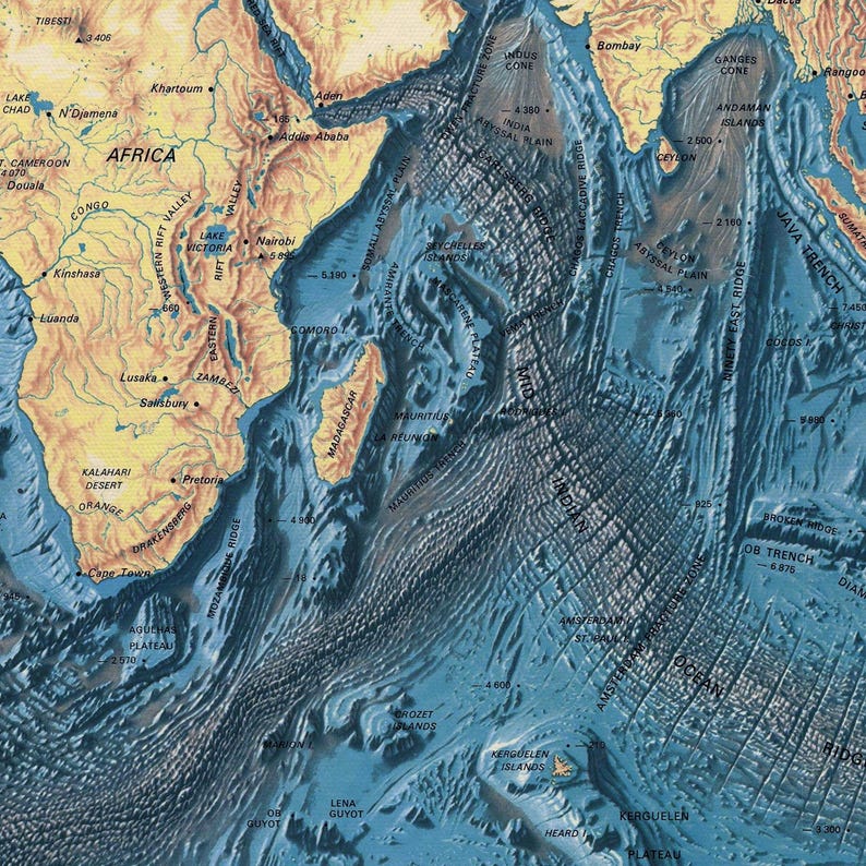 1977 Floor of the Oceans Canvas Print - Vintage Seafloor Topography ...