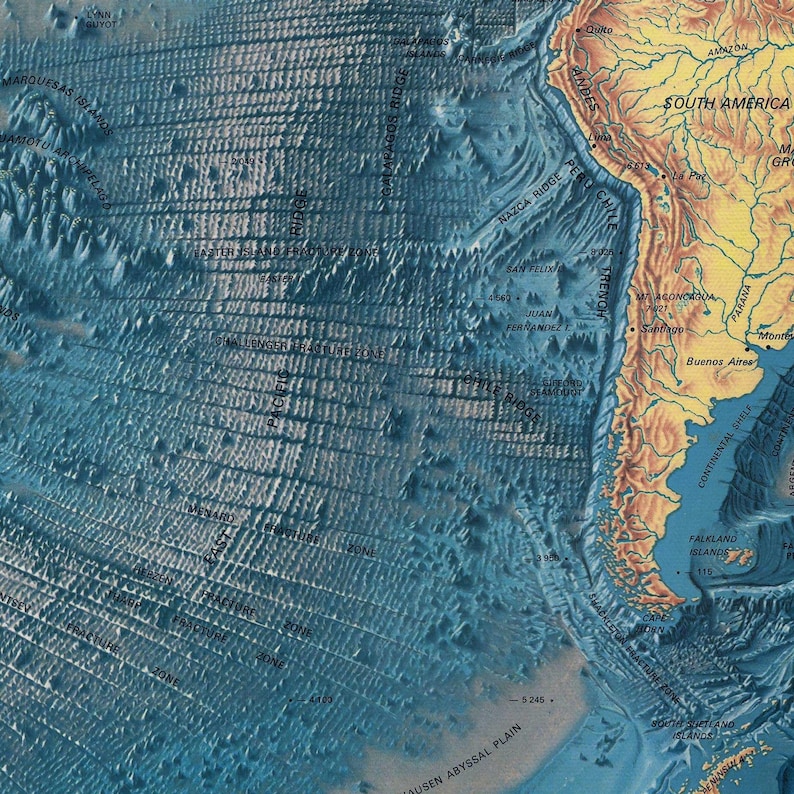 1977 Floor of the Oceans Canvas Print - Vintage Seafloor Topography ...