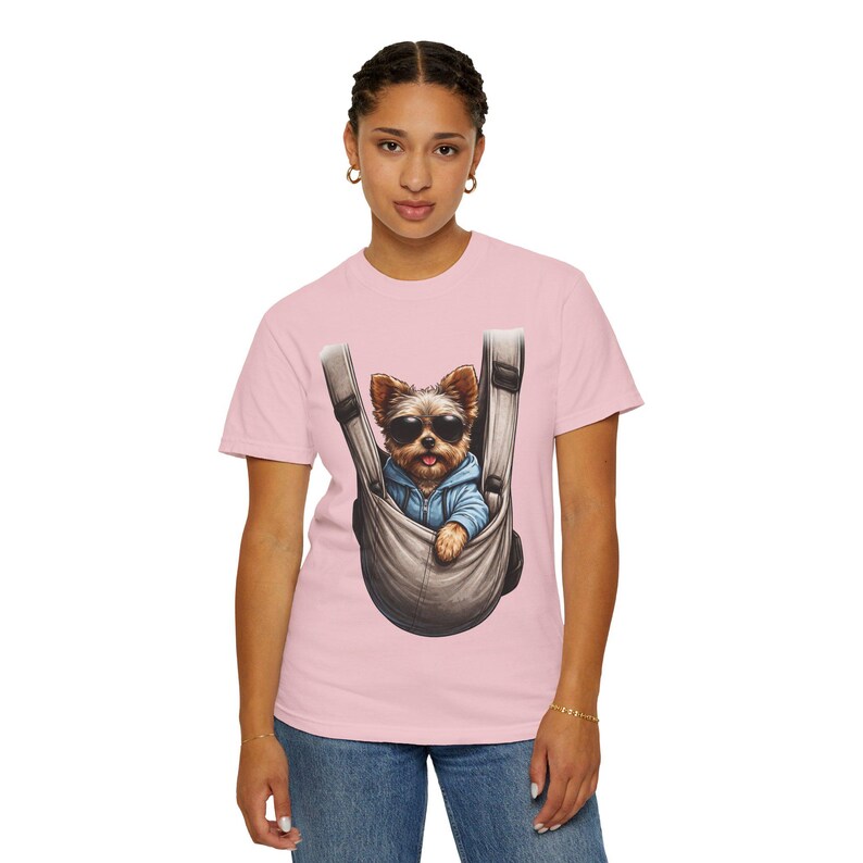 Camiseta portabebés con estampado de cachorro Yorkie / Camiseta con estampado de perro teñido en prenda imagen 14