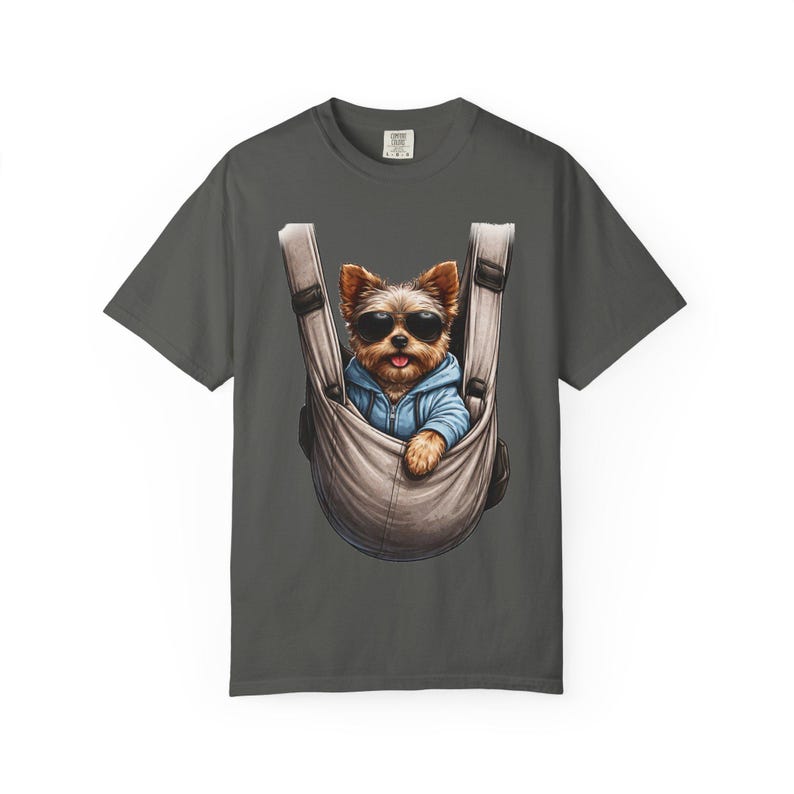 Camiseta portabebés con estampado de cachorro Yorkie / Camiseta con estampado de perro teñido en prenda imagen 4