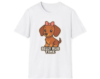 Camiseta con estampado de cachorro salchicha y caricias en la barriga / Camiseta de dibujos animados de perros