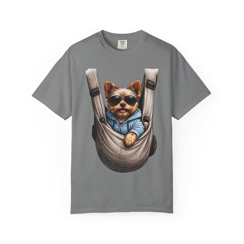 Camiseta portabebés con estampado de cachorro Yorkie / Camiseta con estampado de perro teñido en prenda imagen 5