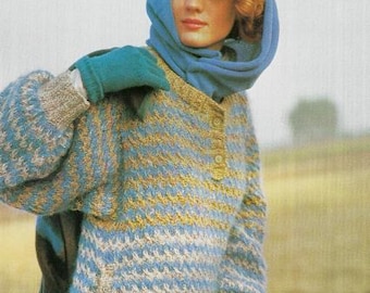 Vintage Tabard Style Top Knitting Pattern – Loop Stitch Stripes Sweater PDF – Instant Download