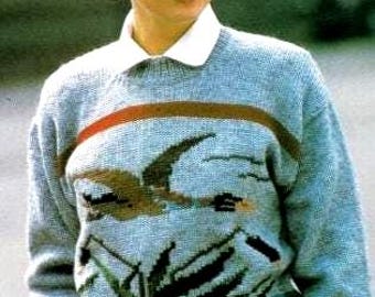 Modello per maglione a maglia vintage anni '80 con motivo a papera – Maglione intarsiato retrò (download PDF)