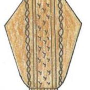 Pu&ograve; includere: Illustrazione di una manica di maglione beige con polsino a coste. La manica presenta un motivo a trecce sui lati e un motivo di piccoli chevron al centro. La parola "Sleeve" &egrave; scritta in basso.