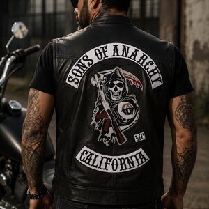 Anarchy Leather Vest & Patch Set | Sons of Anarchy Inspired Motorcycle Club Vest | Handmade Black Biker Leather Vest | Riding Waistcoat