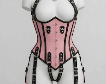 Real Leather Overbust Corset: Steel Boned, Lace-Up Front