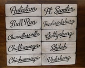 Vintage Look ENGRAVED Civil War Hanging Shelf Sitters Antietam Bull Run Chancellorsville Chattanooga Chickamauga Primitive Wood Signs