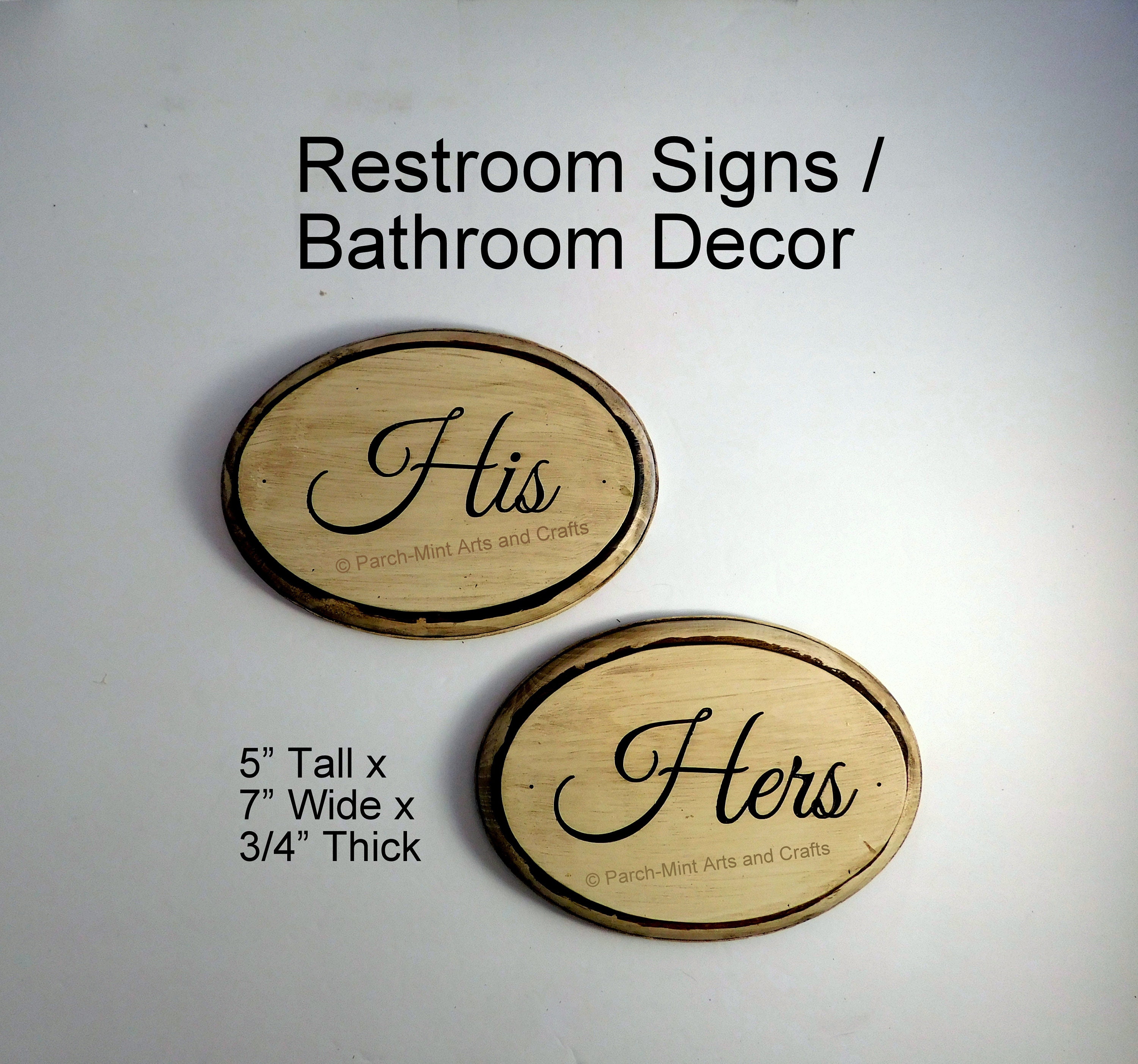 ENGRAVED His and Hers Restroom / Bathroom Decor Set Vintage Look Signs