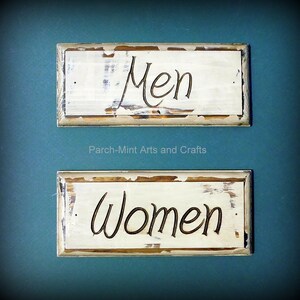 ENGRAVED Men and Women Restroom Set Vintage Look Signs Plaques Solid ...