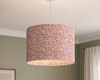 Handmade floral pink fabric table or ceiling lampshade in a round drum style