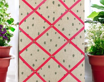 Handmade Fabric Noticeboard: Green Spots, Hot Pink Ribbon