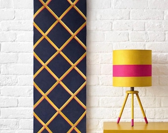 Large Navy Corduroy Noticeboard with Hot Pink and Mustard Yellow Ribbon  ~ Storage, Organisation and Display for Photos, Memos, and More