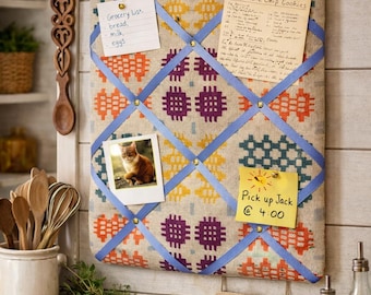 Handmade Fabric Noticeboard ~ Welsh Blanket pattern ~ Memo photo holder ~ Wales traditional design ~ Wall display