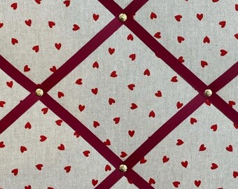 Handmade Fabric and Ribbon Noticeboard ~ Valentine Love Hearts ~ 3 Sizes