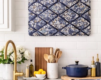 Handmade Fabric Memo Noticeboard ~ Floral Design in Denim Dark Blue with Matching Ribbon