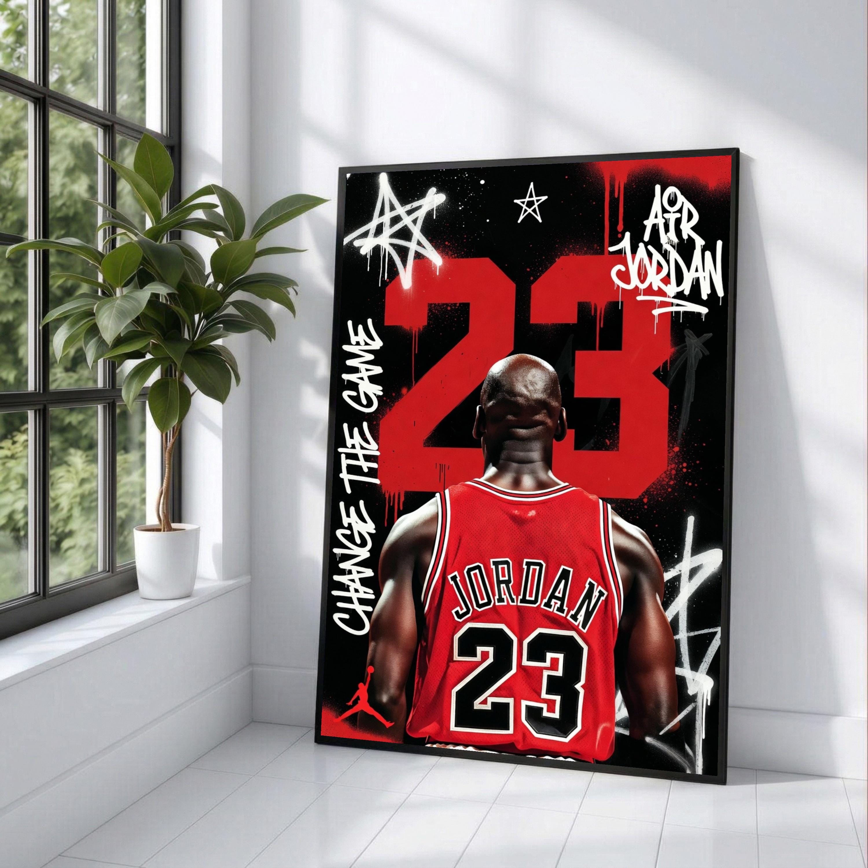 Michael Jordan 23 Red Jersey Canvas, Basketball Wall Art, Urban