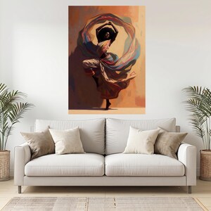 Graceful African Dance Canvas, Woman Flowing Fabric, Ethnic Wall Art, Colorful Movement Canvas, Elegant Home Decor, Ready to Hang StretchedWood Canvas