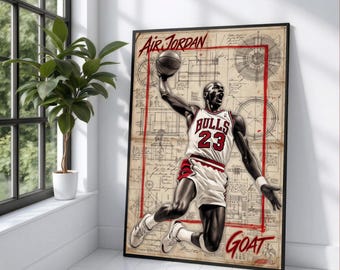 Michael Jordan Air Jordan Canvas Wall Art, Chicago Bulls Basketball Poster, GOAT Sports Wall Decor, Iconic NBA Player Art, Athletic Home
