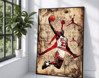 Michael Jordan Dunking Canvas, Chicago Bulls 23 Basketball Wall Art, Sports Legend Home Decor, NBA Icon Canvas Print, Athletic Room