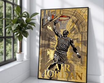 Michael Jordan Air Jordan Dunk Canvas, Chicago Bulls Wall Art, Sports Legend Basketball Art, NBA Icon Home Decor, Athletic Canvas Print