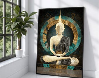 Meditative Buddha Art Canvas, Spiritual Wall Decor, Zen Home Accent, Abstract Religious Canvas, Peaceful Meditation Artwork