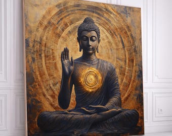 Serene Buddha Meditation Canvas, Spiritual Wall Art, Zen Home Decor, Enlightenment Symbol Canvas, Mindfulness Art Print, Sacred Harmony
