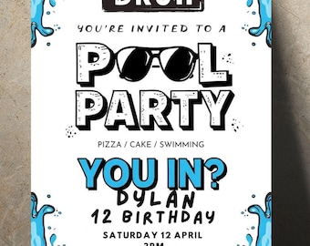 Bruh Pool Party Birthday Invitation, Boy Summer Swim Party Invite, Editable Canva Template
