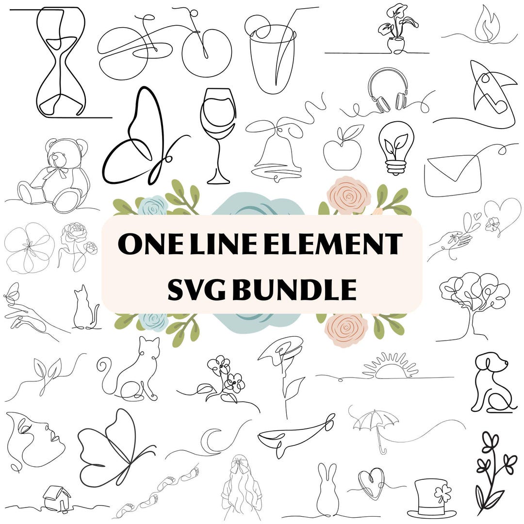 One Line Elements Svg Bundle: Line Art,hand Drawn Style(digital ...