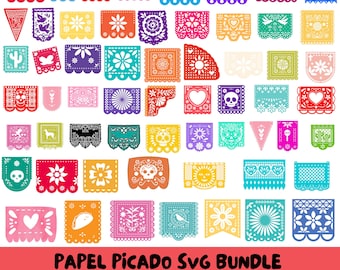 Papel Picado SVG Bundle: Mexican Fiesta Banner Clipart (Digital Download)