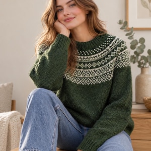 Fair Isle Knitting Pattern – Women's Nordic Sweater, Crewneck, Beginner-Intermediate | Mounir"