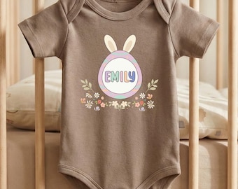 Custom Name Easter Eggs Baby Bodysuit: Bunny Ears Design Outfit