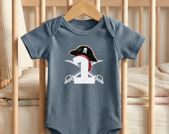 Custom Pirate Theme Baby Bodysuit: Personalized Birthday Newborn Outfit