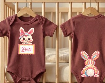 Custom Name Bunny Baby Bodysuit: First Easter Newborn Outfit