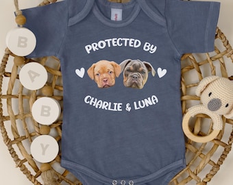 Custom Pet Photo Baby Bodysuit : Protected by Funny Newborn Gift