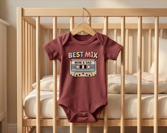 Best Mix Mom And Dad Baby Bodysuit: Retro Cassette Newborn Outfit
