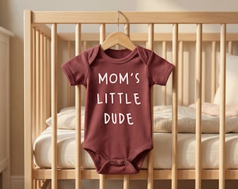 Mom's Little Dude Baby Bodysuit: Baby Boy Newborn Outfit