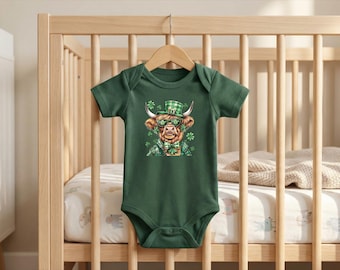 St. Patrick’s Day Highland Cow Baby Bodysuit: Irish Newborn Outfit