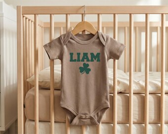 Custom Name Lucky Clover Baby Bodysuit: St. Patrick's Day Newborn Outfit