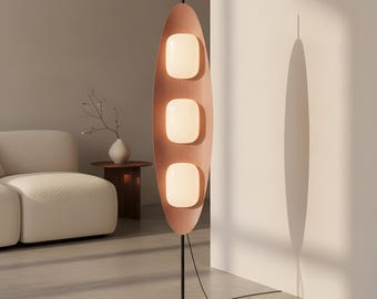 Lámpara de pie LED ovalada de madera, moderna lámpara de pie de 3 luces con base de mármol, iluminación ambiental para la sala de estar.