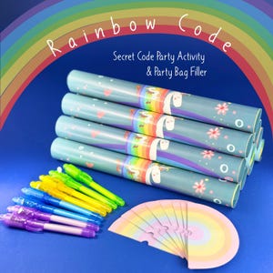 Kids Secret Code Activity Kit, Rainbow Alphabet Poster with UV Pen, Party Activity for 10 to 30 Children, Party Bag Filler Idea