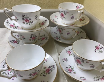 8 Lovely Pink Roses Porcelain Staffordshire Cup and Saucer Sets, priced individually