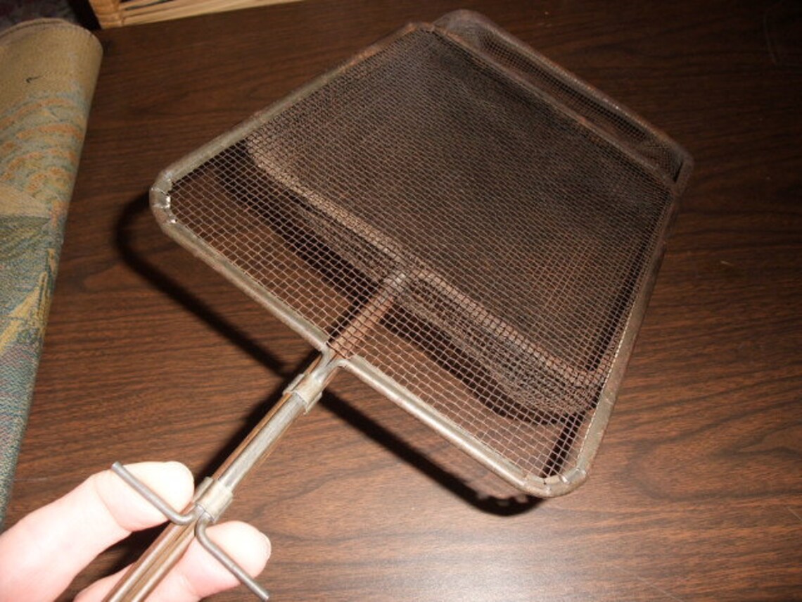 Vintage Wire Basket Popcorn Popper w Green wooden handle Metal Etsy